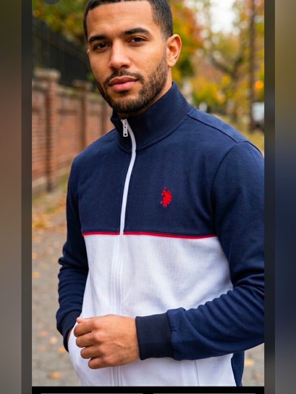 NWT U.S. Polo Assn. Men's Colorblock Track Jacket Full Zip Navy White Size M